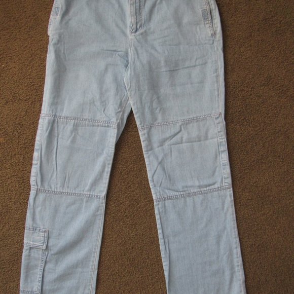 RETRO STYLE BOYFRIEND JEANS-VELCRO CLOSE LARGE POCKET LOOSE FIT-LIGHT BLUE-T.H. - Picture 3 of 13